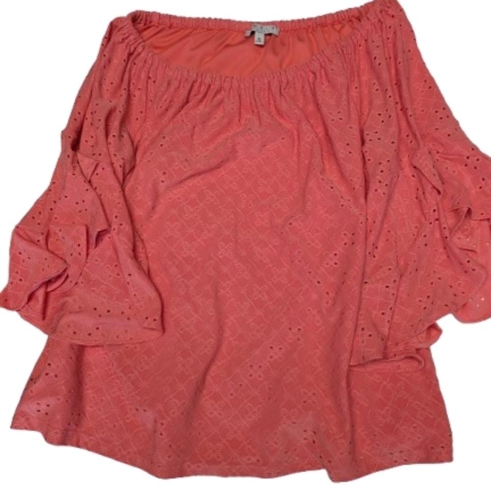 CHAUS New‎ York Coral Eyelet Off The Shoulder Bell Sleeve Top XL